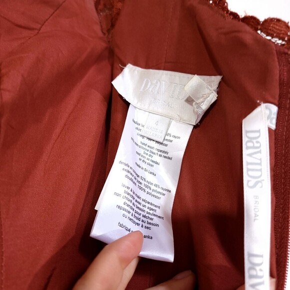 NWT David's Bridal Off-the-Shoulder Lace and Mesh Bridesmaid Dress in Cinnamon 4 - Picture 11 of 12